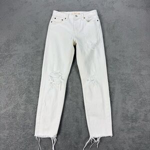 Levi’s Wedgie Distressed Straight Leg Jeans in White